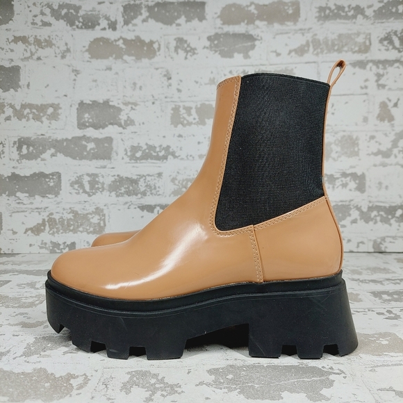 New Open Edit Women Iris Tan Chelsea Platform Ankle Boots D445 - Picture 1 of 12